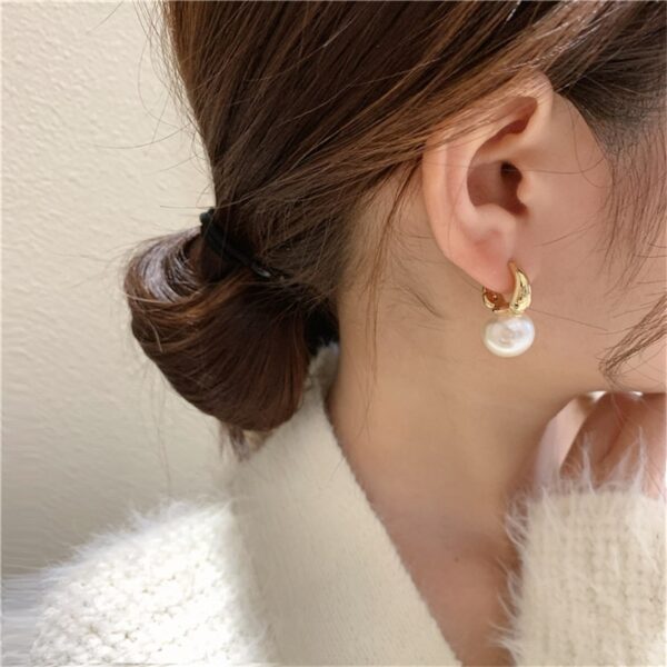 New Cute Pearl Studs Hoop Earrings for Women Gold Color Eardrop Minimalist Tiny Huggies Hoops Wedding Fashion Jewelry - Image 5