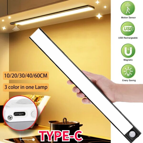 LED Night Light Motion Sensor Wireless USB Cabinet Night Light Wardrobe Lamp For Kitchen Cabinet Bedroom Wardrobe 20/30/40/60CM