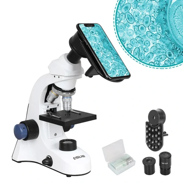 ESSLNB Microscope 1040 Student Microscope for Kids 40X-1000X LED Biological Light Microscope with Slides and Phone Adapter All-Metal Optical Glass Lenses.