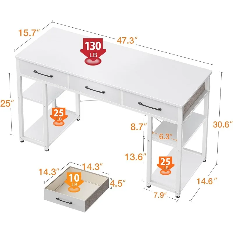 Office-Small-Computer-Desk-Home-Table-with-Fabric-Drawers-Storage-Shelves-Modern-Writing-Desk-White-48-2