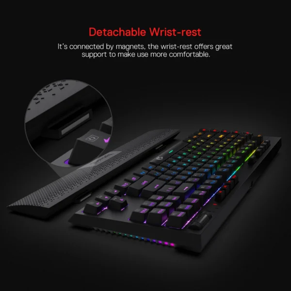 Redragon K596 Wired RGB Mechanical Gaming Keyboard, 87 Keys TKL Compact Keyboard Wrist Rest, Red Switches - Image 6