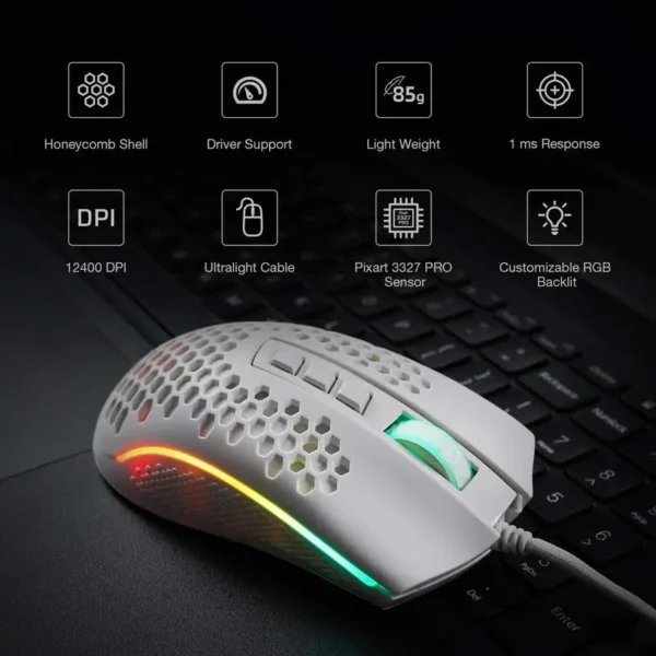 Redragon M808 Storm Lightweight RGB LED USB Gaming Mouse 12,400 DPI Optical Sensor 7 Programmable Buttons Precise Regist - Image 2