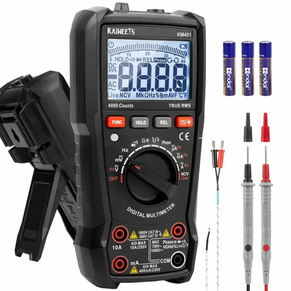 KAIWEETS KM401 Digital Multimeter Counts, Voltage Tester with Accurate Ohm Volt Amp Readings, DC/AC Voltmeter Clearly Measures Resistance Continuity Diode Capacitance NCV for Household and Automotive