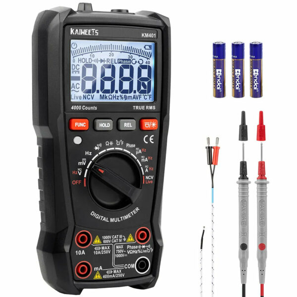 KAIWEETS KM401 Digital Multimeter Counts, Voltage Tester with Accurate Ohm Volt Amp Readings, DC/AC Voltmeter Clearly Measures Resistance Continuity Diode Capacitance NCV for Household and Automotive - Image 2