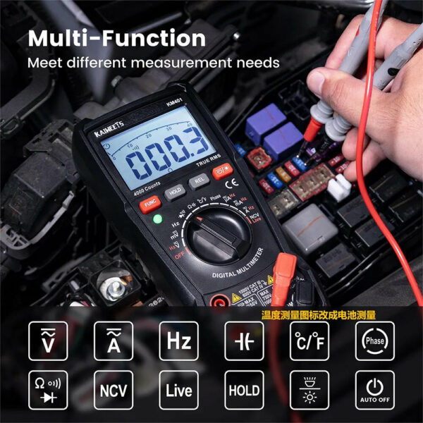 KAIWEETS KM401 Digital Multimeter Counts, Voltage Tester with Accurate Ohm Volt Amp Readings, DC/AC Voltmeter Clearly Measures Resistance Continuity Diode Capacitance NCV for Household and Automotive - Image 3