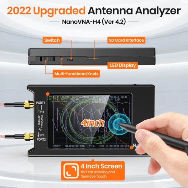 NanoVNA-H4 4inch Vector Network Analyzer 10k-1.5GHz HF VHF UHF Antenna Analyzer Version 4.3 with SD Card Slot - Image 2