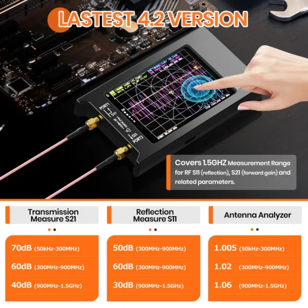 NanoVNA-H4 4inch Vector Network Analyzer 10k-1.5GHz HF VHF UHF Antenna Analyzer Version 4.3 with SD Card Slot - Image 3