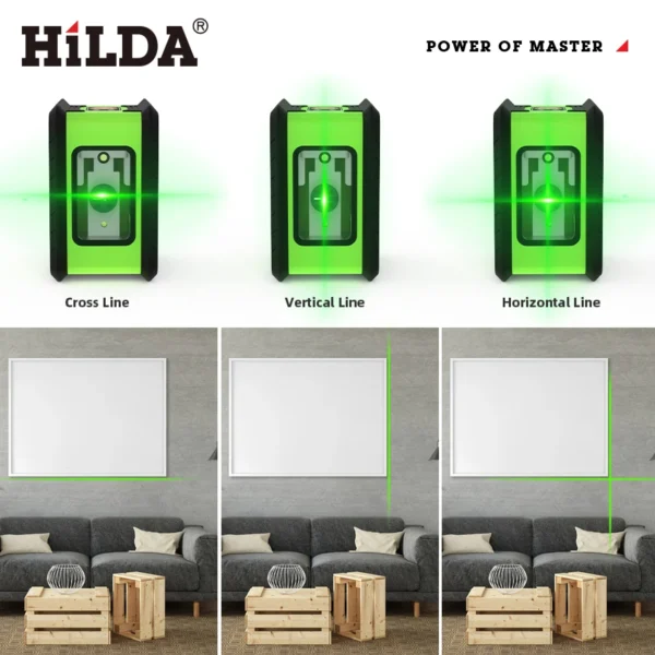 HILDA Laser Level Meter 2-Lines Cross Green Level Laser Horizontal & Vertical Nivel Laser Self-Leveling лазерный уровень - Image 2