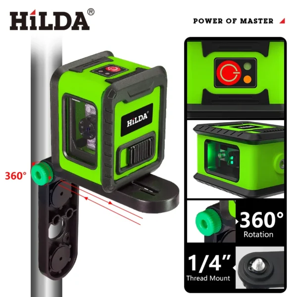 HILDA Laser Level Meter 2-Lines Cross Green Level Laser Horizontal & Vertical Nivel Laser Self-Leveling лазерный уровень - Image 3