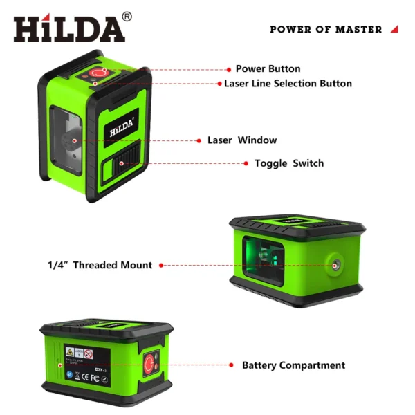 HILDA Laser Level Meter 2-Lines Cross Green Level Laser Horizontal & Vertical Nivel Laser Self-Leveling лазерный уровень - Image 4