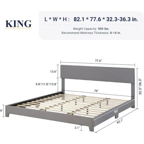 RUO WU King Size Platform Bed Frame With Adjustable Upholstered Headboard Easy Assembly Heavy Duty Mattress Foundation Noise-Free Home - Image 3