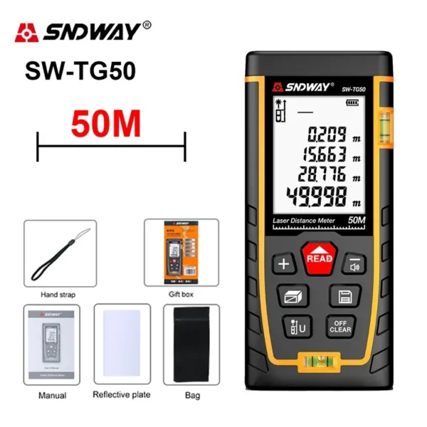 SNDWAY Laser Distance Meter 40M/50M/120M Digital Tape Measure Precision Rangefinder With Distance/Area/Volume/Self-calibration - Image 3