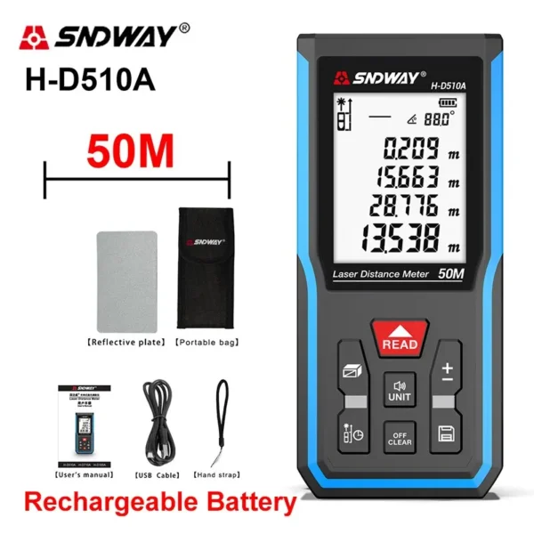 SNDWAY Laser Distance Meter 40M/50M/120M Digital Tape Measure Precision Rangefinder With Distance/Area/Volume/Self-calibration - Image 4