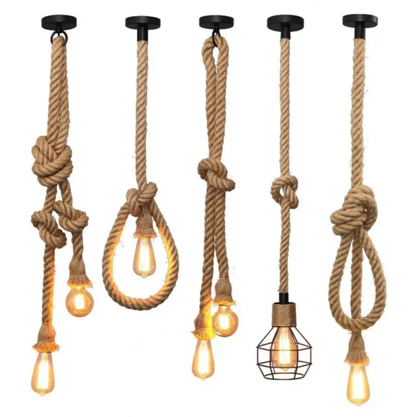 Vintage Hemp Rope Pendant Lights Attic Personality Industrial E27 Indoor Lightings For Loft/Living Room/Bar Retro Hanging Lamp - Image 2