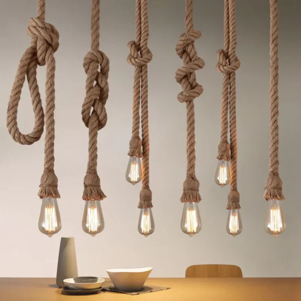 Vintage Hemp Rope Pendant Lights Attic Personality Industrial E27 Indoor Lightings For Loft/Living Room/Bar Retro Hanging Lamp - Image 3