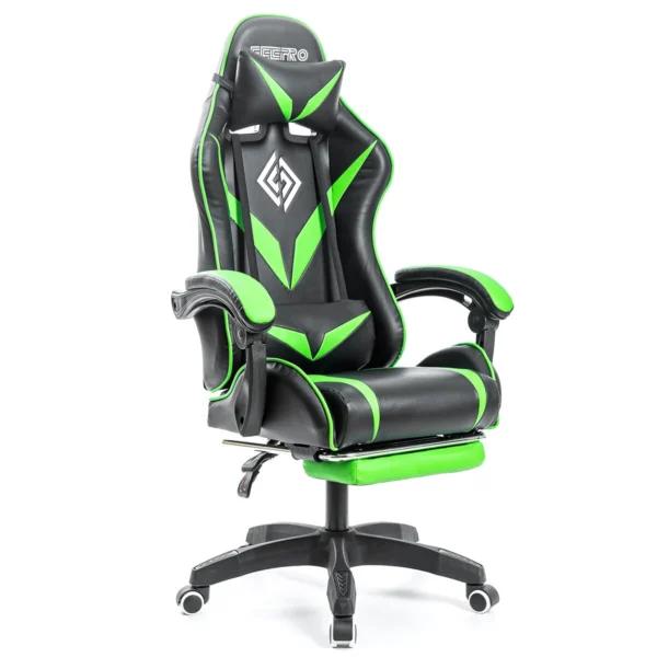 High-Back Gaming Chair Office Chair with Footrest, Computer Chair with Massage Lumbar Support Headrest & Headrest, Ergonomic PU Leather Game Chairs, Green