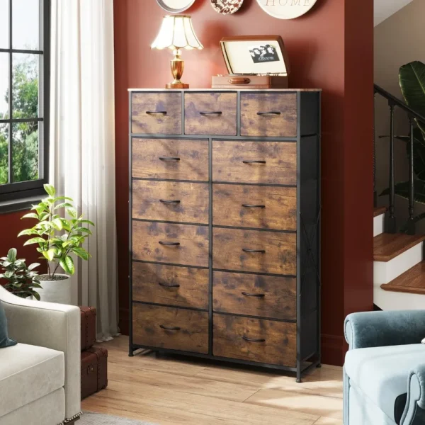 Tall Dresser for Bedroom with 13 Drawers, Storage Dresser Organizer Unit, Fabric Dresser for Bedroom, Closet, Chest of Drawers