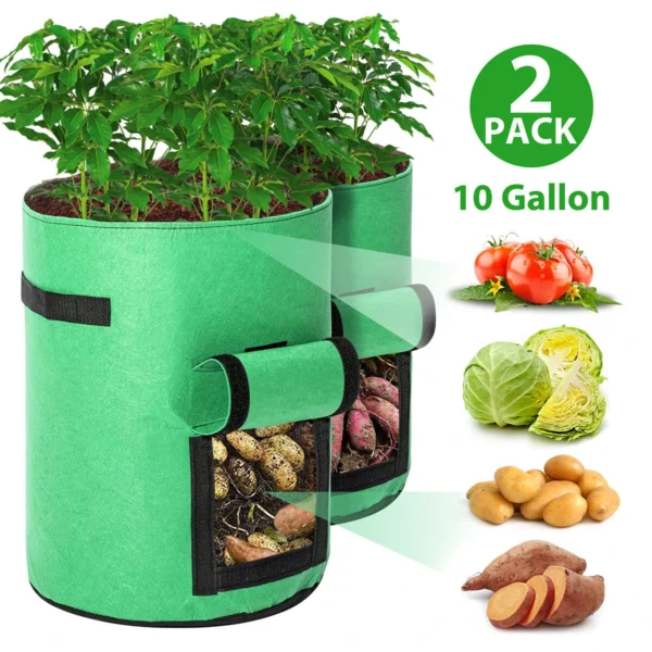 Tvird Potato Grow Bags, 2 Pack 10 Gallon Planting Heavy Duty Pouch Fabric Pots with Handles Premium Breathable Cloth Bags for Potato/Plant Container(Green)