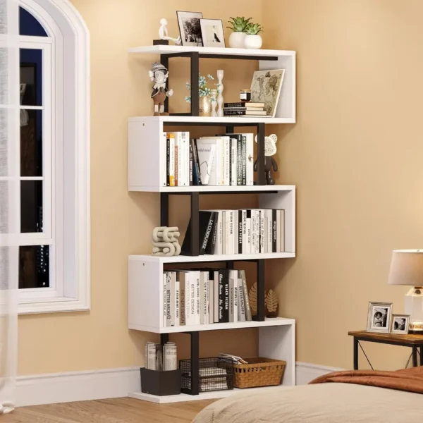 Tall Bookshelf Modern Book Shelf 6 Tier Bookcase, Open Display Storage Rack Shelves for Living Room/Bedroom/Home