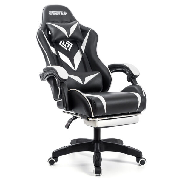 High-Back Gaming Chair Office Chair with Footrest, Computer Chair with Massage Lumbar Support Headrest & Headrest, Ergonomic PU Leather Game Chairs, Green - Image 2