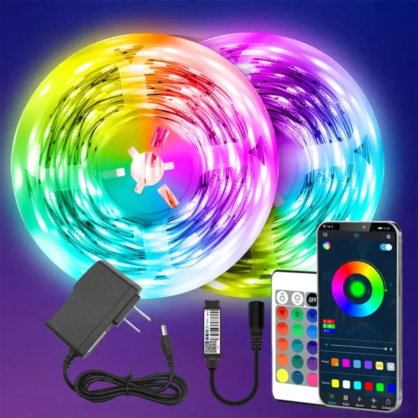 65.6ft/20m DC LED party decoration, with RGB LED strip lights in the bedroom and living room, equipped with adjustable lighting - Image 4