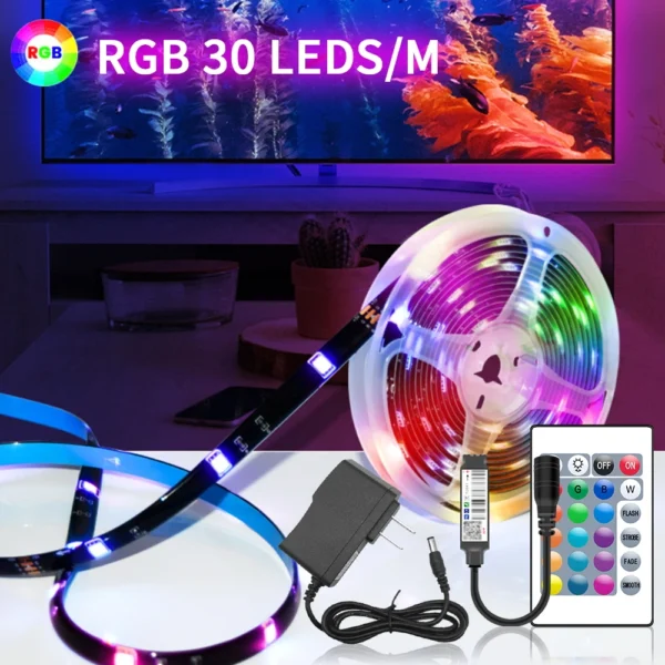 65.6ft/20m DC LED party decoration, with RGB LED strip lights in the bedroom and living room, equipped with adjustable lighting - Image 3