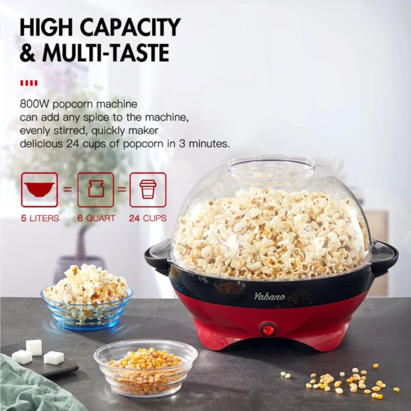 Popcorn Machine, 6-Quart Popcorn Popper maker, Nonstick Plate, Electric Stirring with Quick-Heat Technology, Cool Touch Handles - Image 2