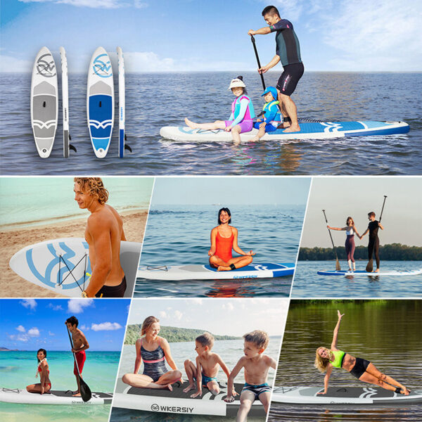 WKERSIY Inflatable Stand up Paddle Board Non-Slip Surfing Board for All Skill Levels ,Extra Large Stand Up Paddle Board for Multi Person, Dual-action Hand Pump, Adjustable Paddle, Complete Kit - Image 3