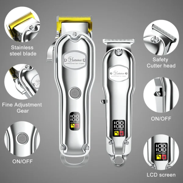 Hatteker Professional Hair Cutter Mans Hair Clipper Set Metal Electric Cordless Hair Trimmer for Barber LCD Display Hairdressing - Image 2