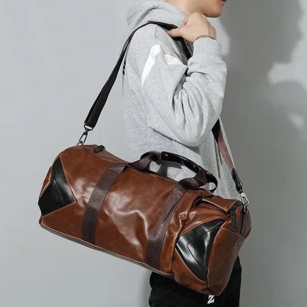 Handbags Casual Tote Gym Fitness Bag for Men Travel PU Leather Duffle Luggage Duffel Vintage Shoulder Gym Sports Outdoor Bag - Image 2