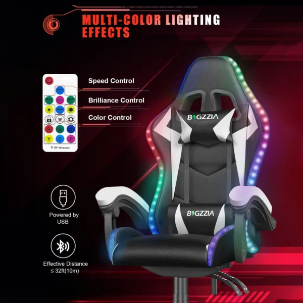 RGB Gaming Chair LED Lights Ergonomic Computer Chair Reclining PU Leather High Back Video Game Chair Adjustable Lumbar Support - Image 3