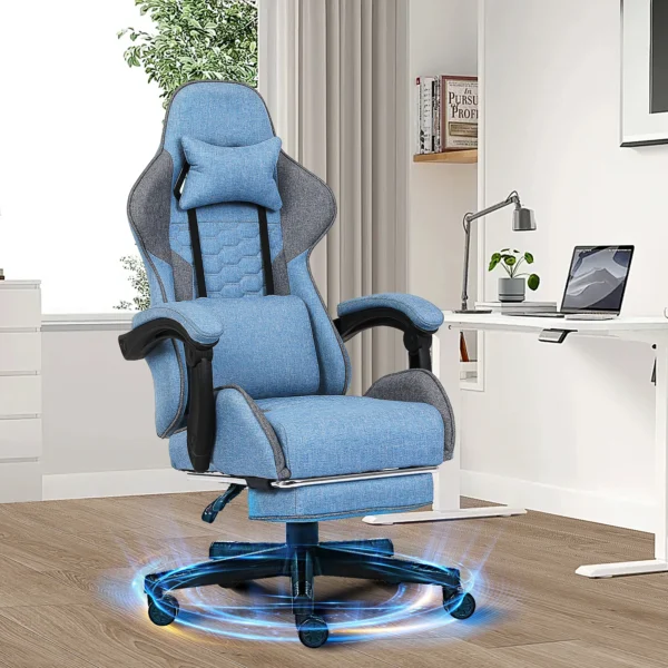 Gaming Chair Tech Fabric with Pocket Spring Cushion, Ergonomic Reclining Computer Chairs with Linkage Armrests and Footrest