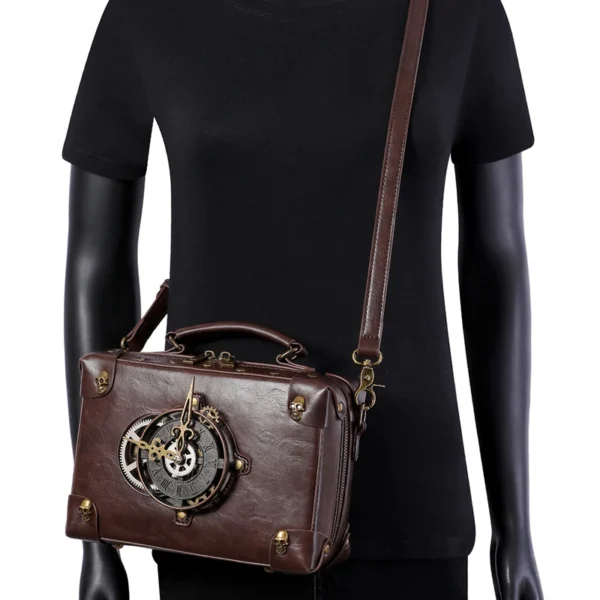 Man Crossbody Bag Woman Satchel Steampunk Briefcase Leather Shoulder Casual Tote Handbag Clock Vintage Square Side Phone Bag - Image 2