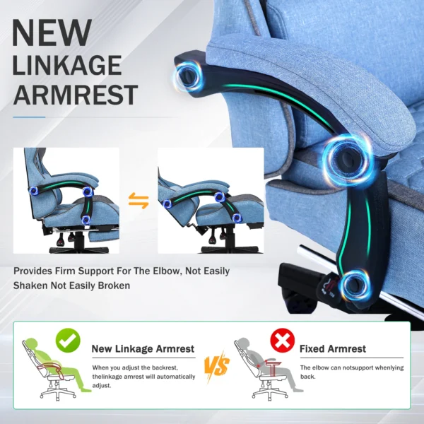 Gaming Chair Tech Fabric with Pocket Spring Cushion, Ergonomic Reclining Computer Chairs with Linkage Armrests and Footrest - Image 3