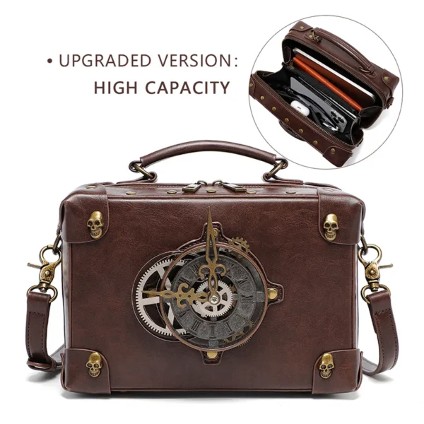 Man Crossbody Bag Woman Satchel Steampunk Briefcase Leather Shoulder Casual Tote Handbag Clock Vintage Square Side Phone Bag - Image 3