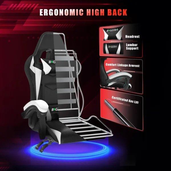 RGB Gaming Chair LED Lights Ergonomic Computer Chair Reclining PU Leather High Back Video Game Chair Adjustable Lumbar Support - Image 4