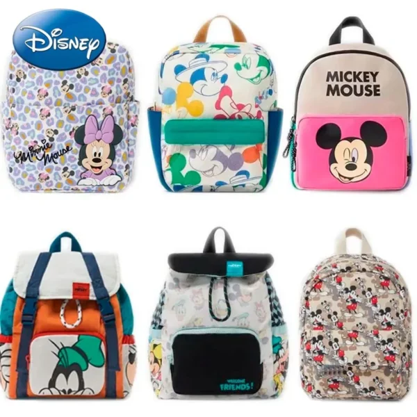 Disney Cartoon Mickey Mouse Cute Fashion Backpack Women's Minnie Canvas School Bag Fashion Large Capacity Backpack Girls Mochila