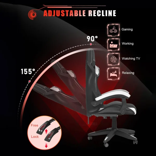 RGB Gaming Chair LED Lights Ergonomic Computer Chair Reclining PU Leather High Back Video Game Chair Adjustable Lumbar Support - Image 2