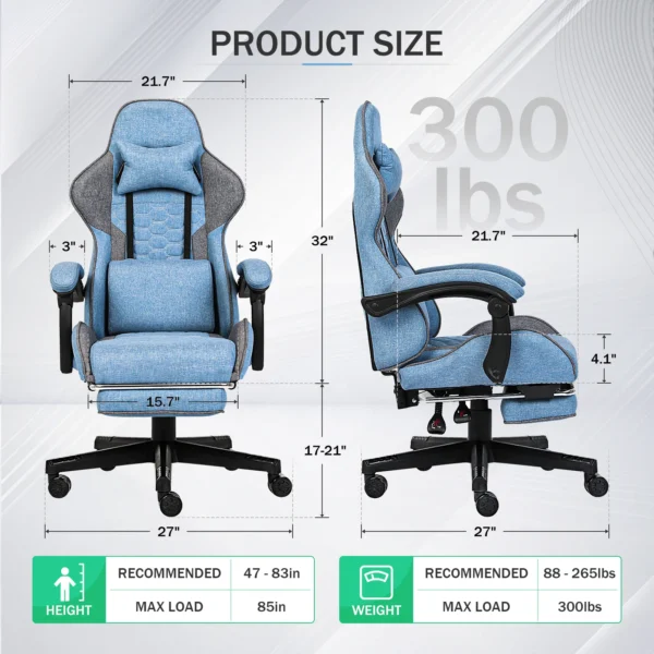 Gaming Chair Tech Fabric with Pocket Spring Cushion, Ergonomic Reclining Computer Chairs with Linkage Armrests and Footrest - Image 2