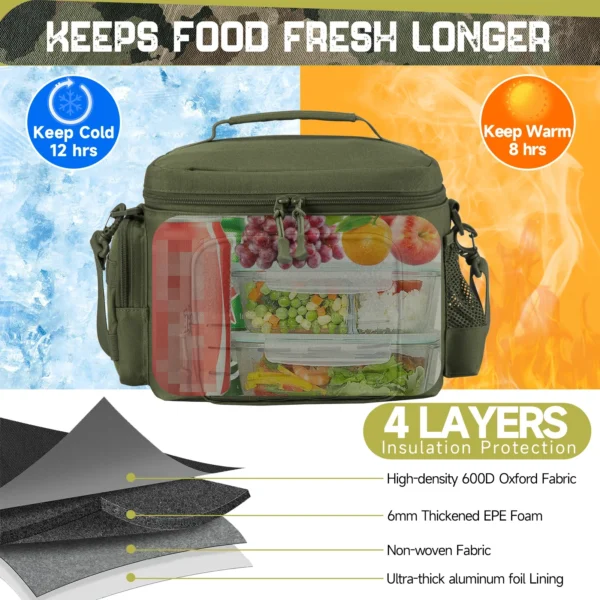 Tactical Lunch Box for Men Military Heavy Duty Lunch Bag Work Leakproof Insulated Durable Thermal Cooler Bag Meal Camping Picnic - Image 4