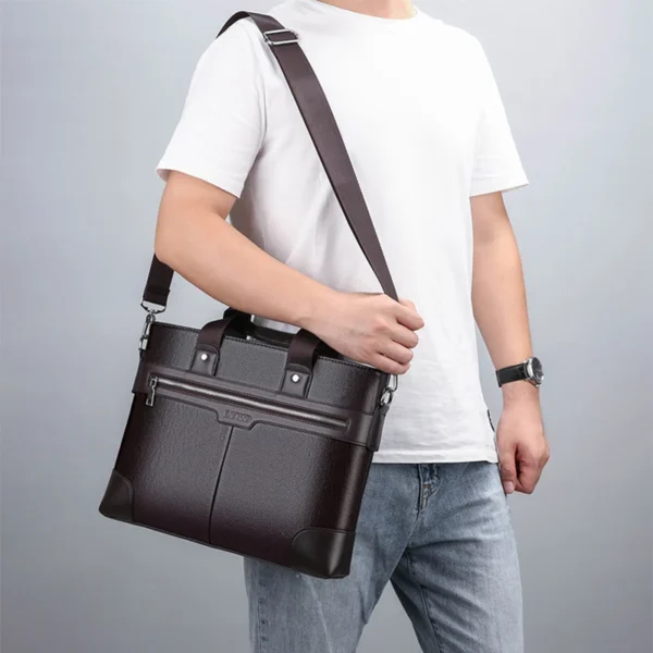 PU Leather Briefcase for Man A4 Documents Designer Executive Handbag Laptop 14 Shoulder Business Messenger Tote Bag Husband - Image 3