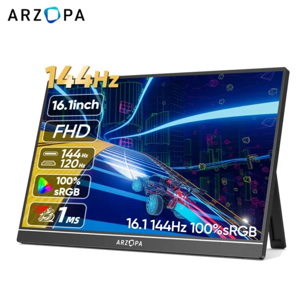 ARZOPA 16.1 inch 100% sRGB 144Hz Portable Monitor Gaming Laptop Display with Type C Mini HDMI For PS/Steam/Deck/Switch/PC/Mac