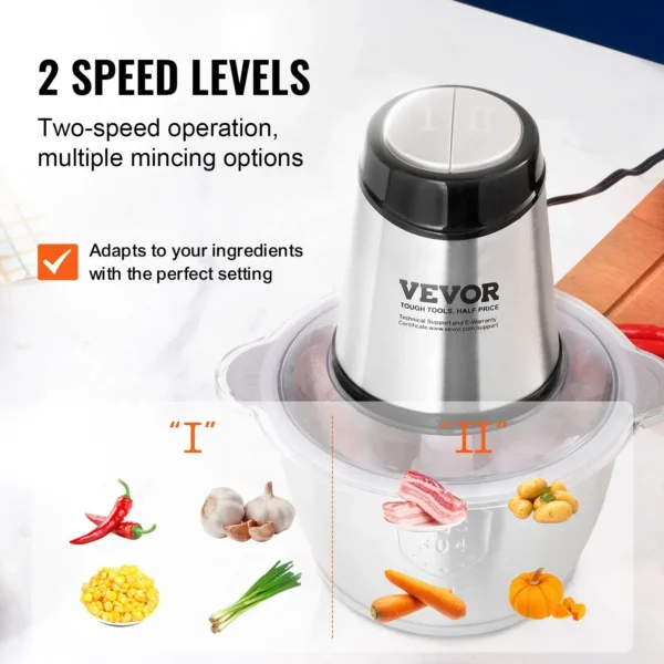 VEVOR Food Processor Electric Meat Grinder with 4-Wing Stainless Steel Blades Stainless Steel Bowl for Baby Food - Image 4