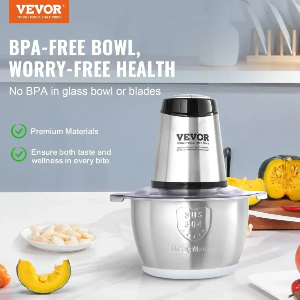 VEVOR Food Processor Electric Meat Grinder with 4-Wing Stainless Steel Blades Stainless Steel Bowl for Baby Food - Image 2