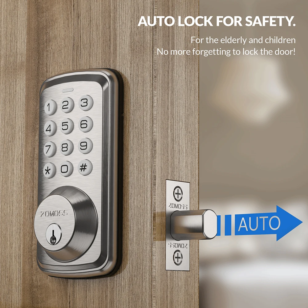 ZOMOSS Smart Keypad Door Lock,Digital Code Keyless Entry With Anti-Peeking Password, Auto Lock, And Easy Installation - Image 7