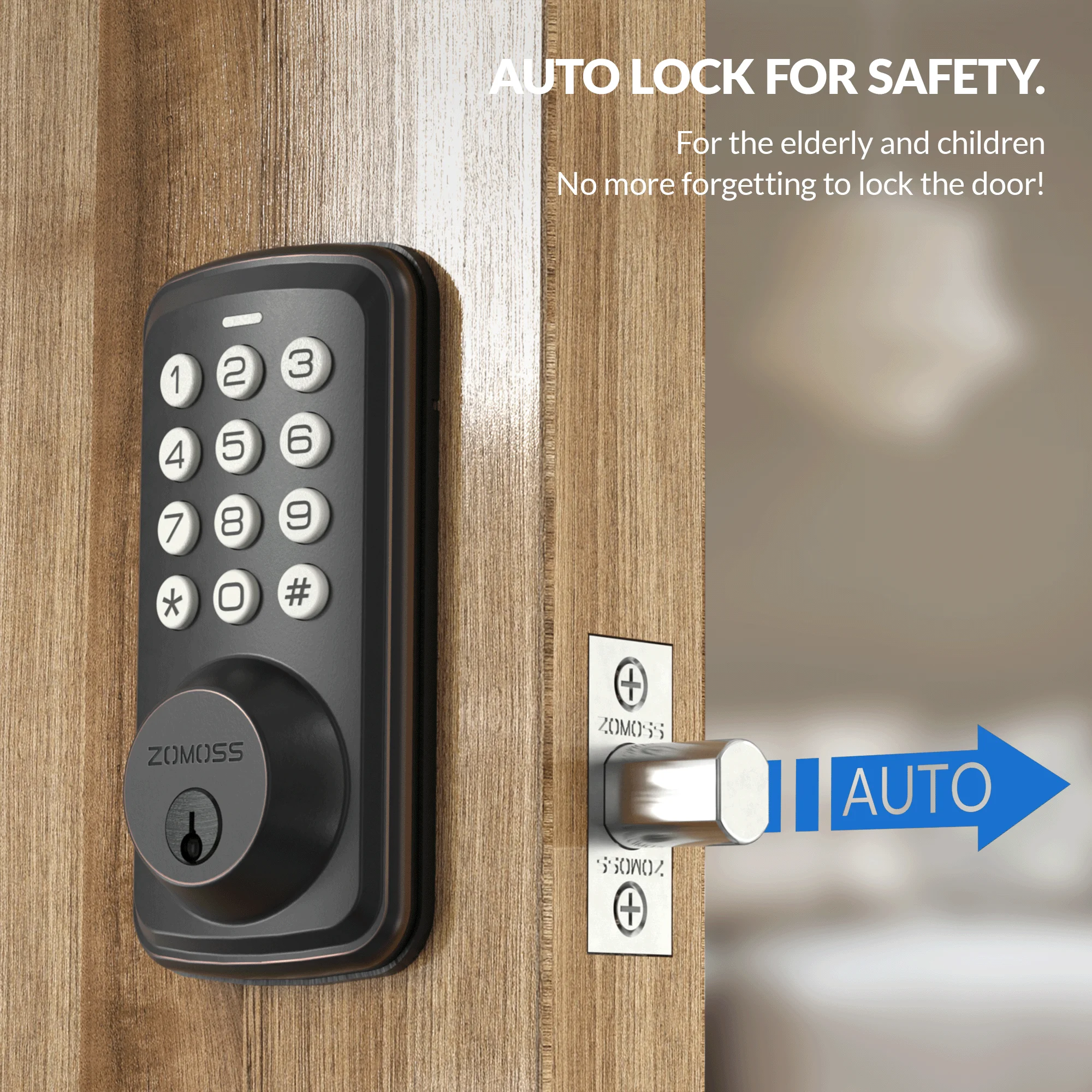 ZOMOSS Smart Keypad Door Lock,Digital Code Keyless Entry With Anti-Peeking Password, Auto Lock, And Easy Installation - Image 3