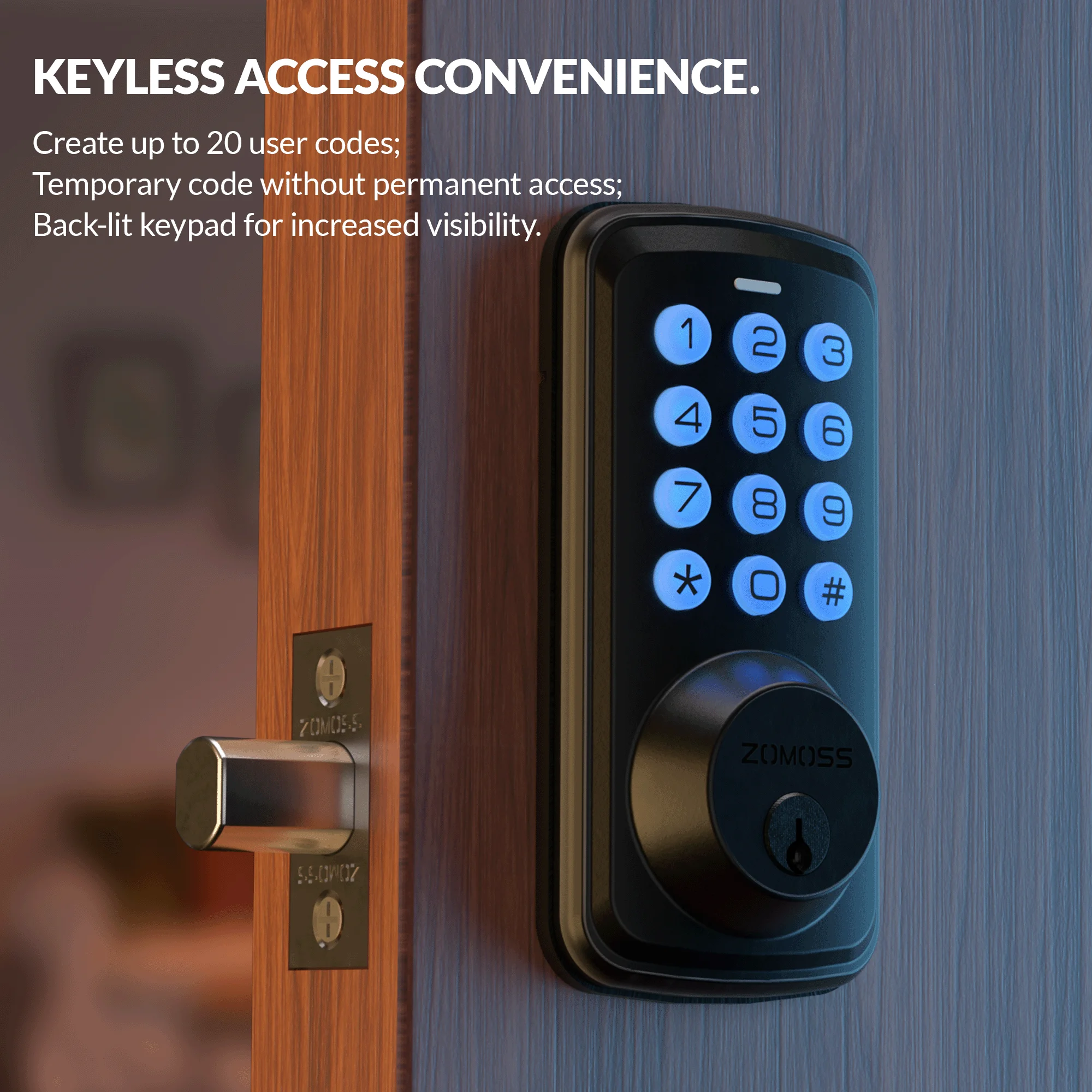 ZOMOSS Smart Keypad Door Lock,Digital Code Keyless Entry With Anti-Peeking Password, Auto Lock, And Easy Installation - Image 6