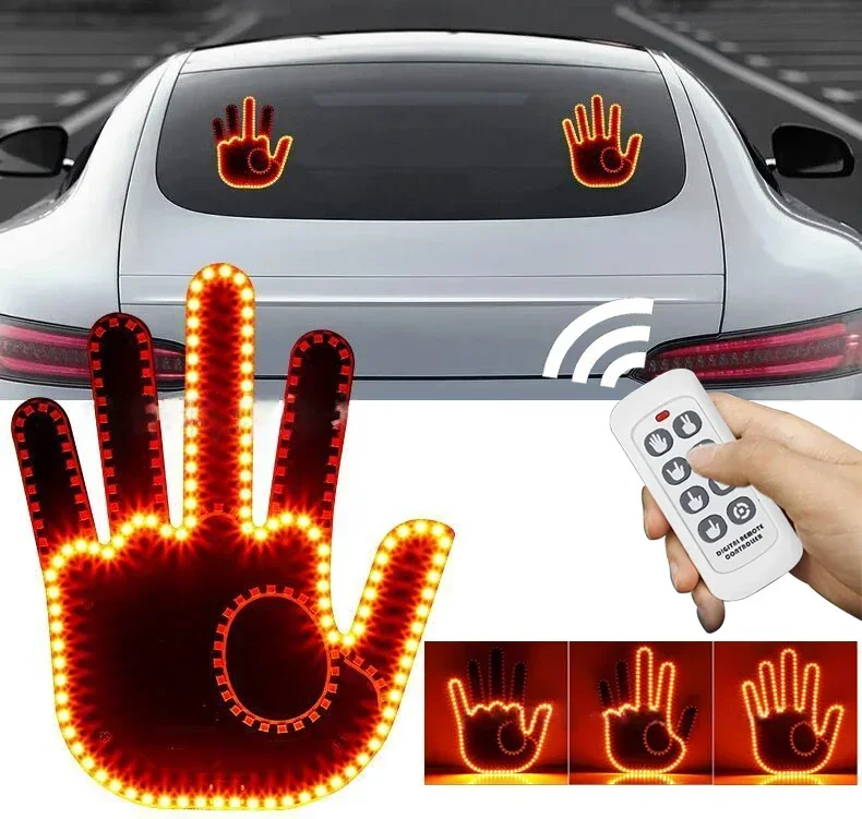 Funny Car Finger Light with Remote Gesture LED Funny Back Window Sign Car Middle Finger Car Light