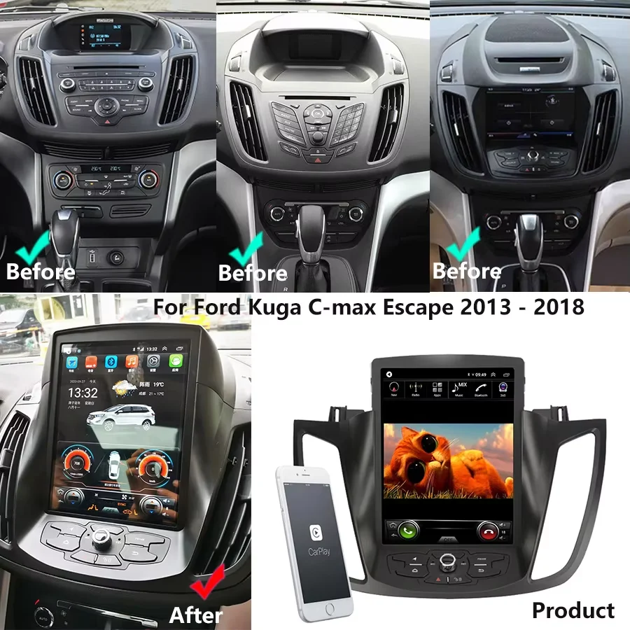 10.4" Touch Stereo Car Multimedia Player Radio For Ford Kuga Cmax C-max Escape 2013-2017 Android 14 Screen GPS Navi Carplay - Image 2