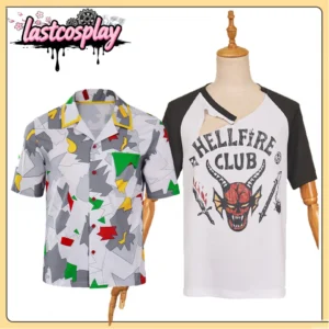 Dustin Cosplay Costume Adult Fantasy Disguise Top Men Women Damaged Printed Short Sleeved Shirt Halloween Carnival Party Suit